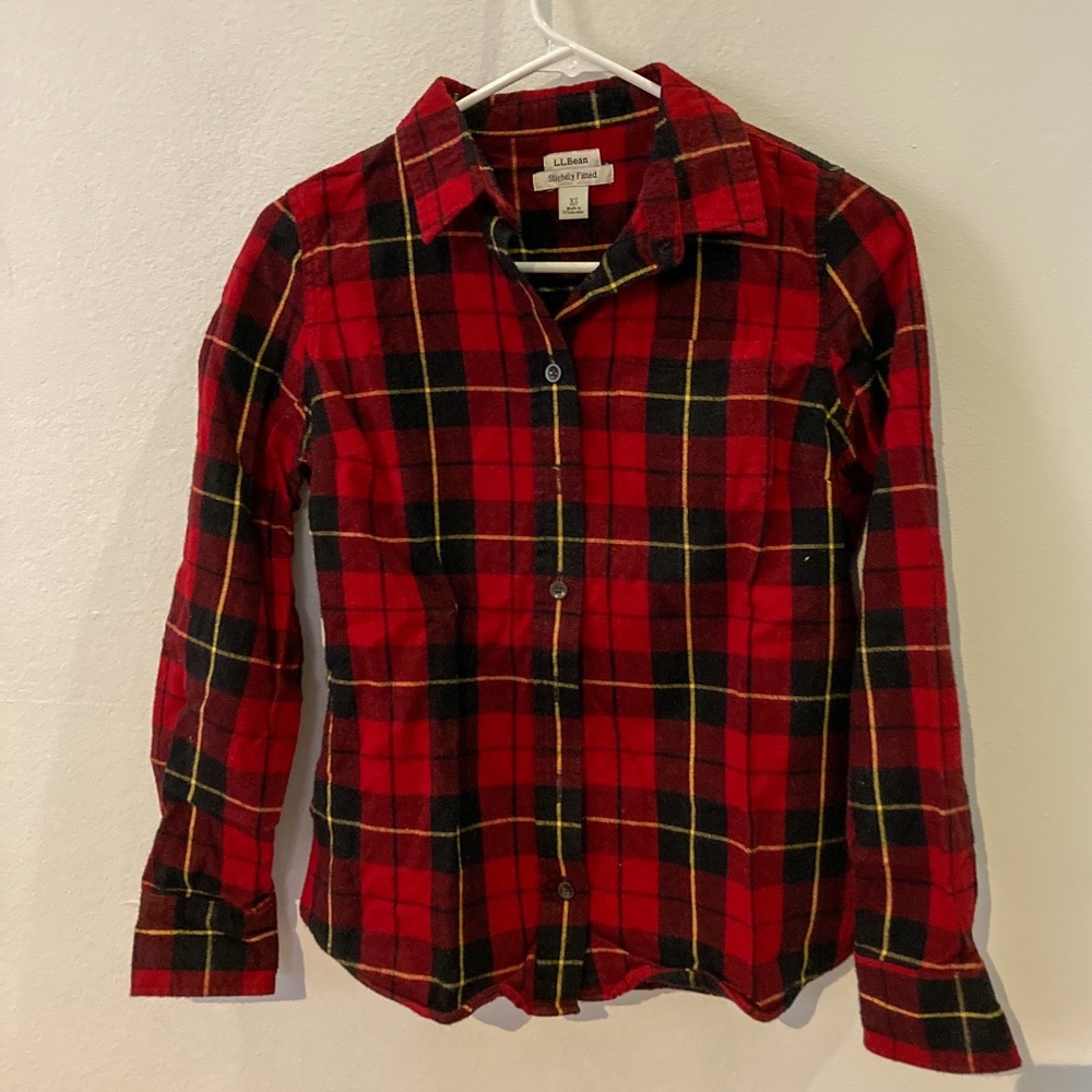 L.L. Bean red Scotch plaid flannel shirt XS petite